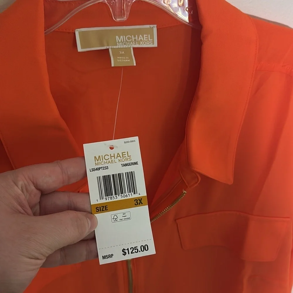 Michael Kors Orange Long Sleeve Collar Blouse - Picture 3 of 7